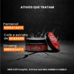 Ingredientes da pomada Lord Shiva: Pantenol, Café, Guaraná e Ginseng para tratar o cabelo.