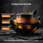 Composição artística com a pomada entre pedaços de madeira e ativos, destacando "Cera de Abelha".